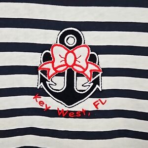 ART ON T'S Key West FL Girl's 4T Red White & Blue Stripe Short Sleeve Shirt NWOT